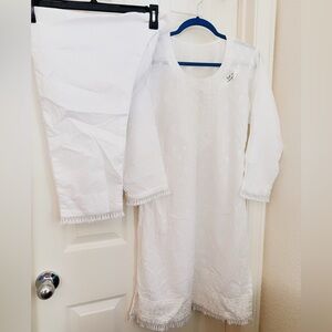 Classic White Embroidered Dress - Elegant Everyday Style 2 pc set